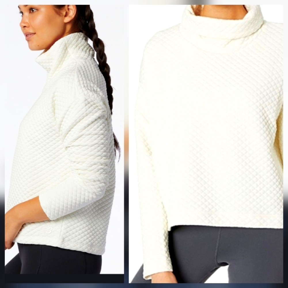 New Balance Women's Heat Loft sz M Ivory Quilted Pullover Sweatshirt
